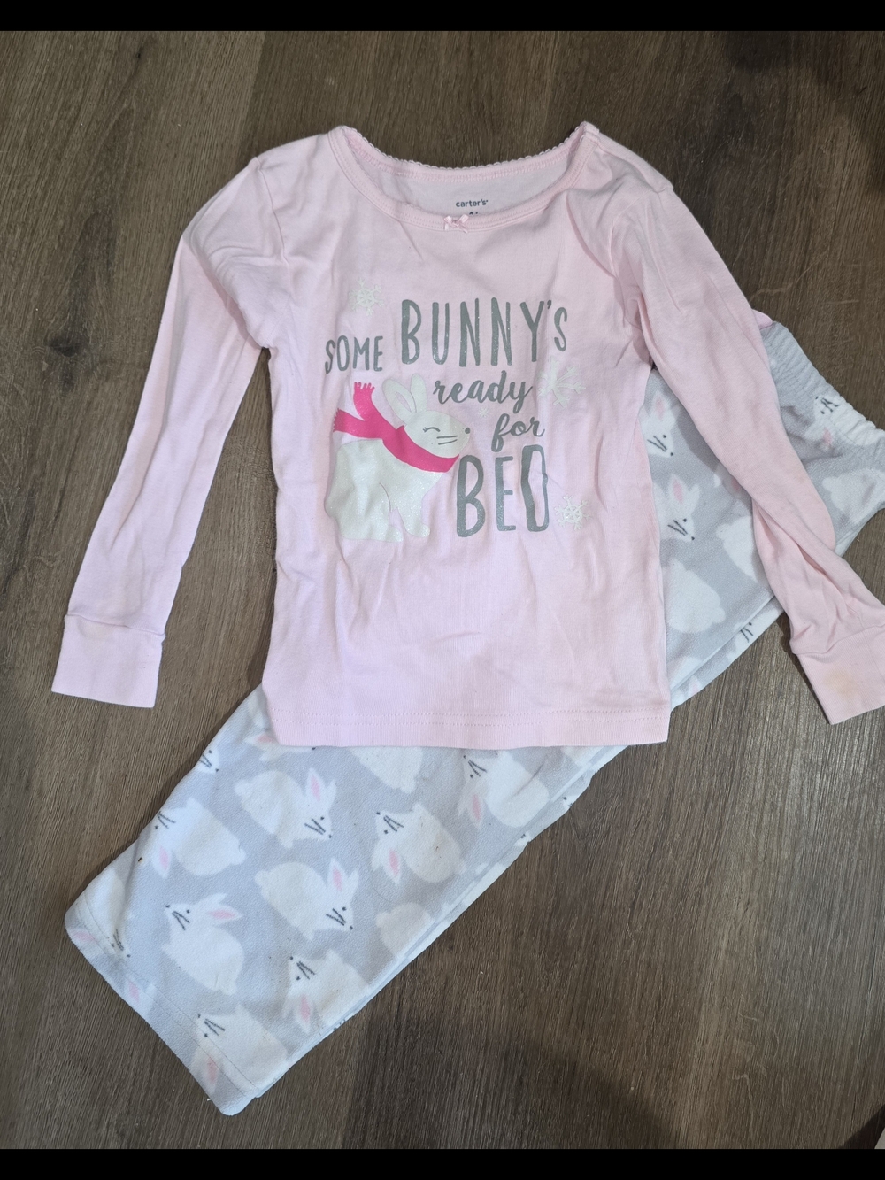 Carter's Pink and Gray Bunny Pajama Set - Cozy Graphic Top & Bunny Print Pants